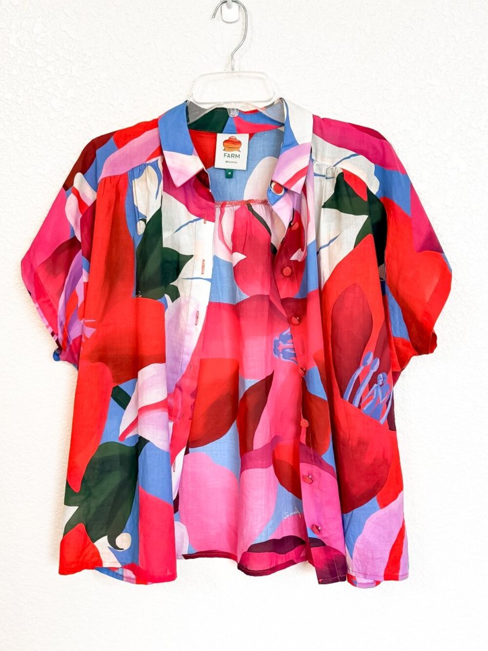 FARM Rio Watercolor Floral Organic Cotton Shirt Blouse Women's Medium